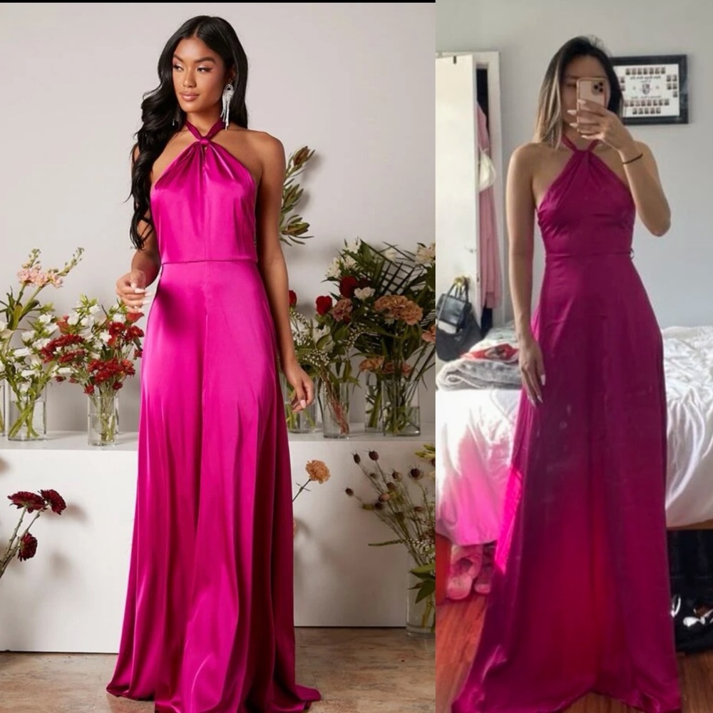 Shein backless fuschia halter satin maxi dress